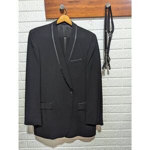 After Six By Rudofker Men's Black Long Tuxedo Pants & Blazer Suit Size 44Extra L